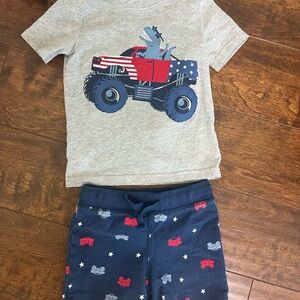 Gray and Blue Dinosaur Monster Truck Outfit Fourth of July boys outfit